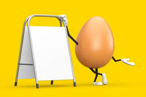 Brown Chicken Egg Person Character Mascot with White Blank Advertising Promot Stock Illustration