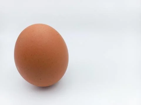 Brown Chicken Egg Standing Position Isolated On White Background With Negat.. Stock Photos