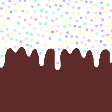 Brown chocolate waffles with flowing white sauce and sprinkles background for Stock Illustration