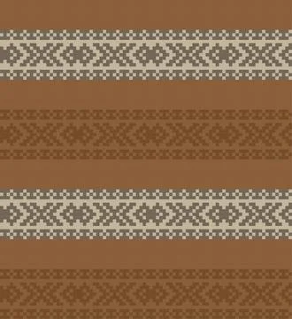 Brown Christmas Fair Isle Seamless Pattern Background Stock Illustration