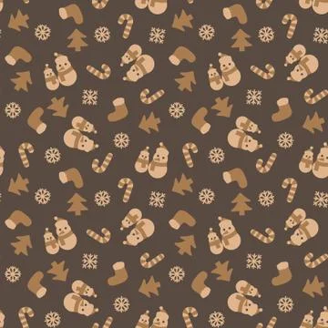 Brown Christmas Snowman seamless pattern background 스톡 일러스트
