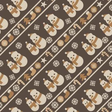 Brown Christmas Snowman seamless pattern background 스톡 일러스트