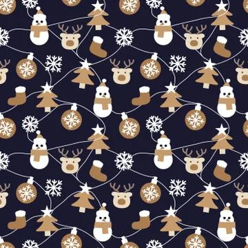Brown Christmas Snowman seamless pattern background イラスト素材