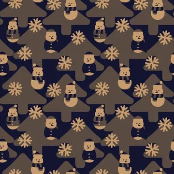 Brown Christmas Snowman seamless pattern design Stock Illustration