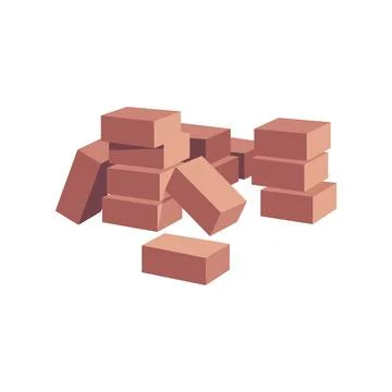 Brown clay bricks heap vector flat illustration, construction materials Ilustración de archivo