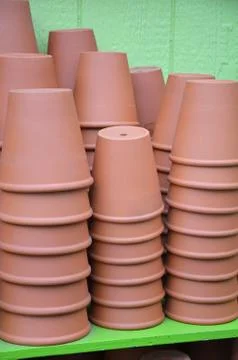 Brown clay flower pots Stock Photos