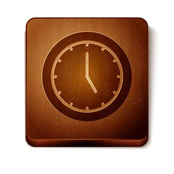 Brown Clock icon isolated on white background. Time symbol. Wooden square button Stock Illustration
