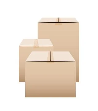Brown closed carton delivery packaging boxes isolated on transparent background. Stock Illustration