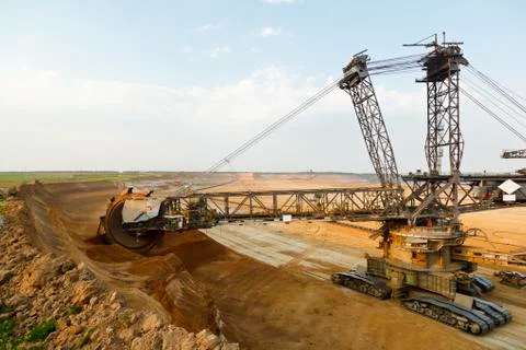 A brown coal pit mine with a giant bucket-wheel excavator, one of the worlds  Stock Photos