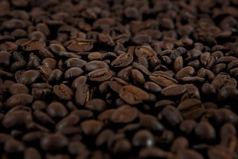 Brown coffee background. Roasted coffee beans. Soft focus Stock Photos