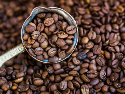 Brown coffee beans, background texture Stock Photos