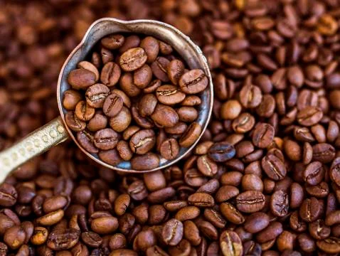 Brown coffee beans, background texture Stock Photos