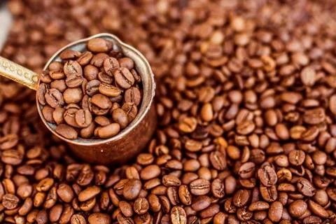 Brown coffee beans, background texture Stock Photos