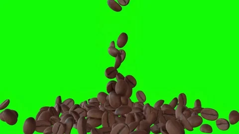 Brown coffee beans falling into heap on green screen Video stock 331766258