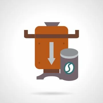 Brown coffee beans mill flat color vector icon Stock Illustration