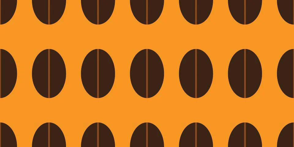 Brown Coffee Beans, Seamless Pattern on Wide Scale Orange Background - Desi.. Stock Illustration