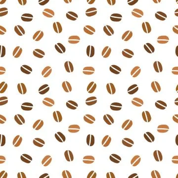 Brown coffee beans on white background. Flat seamless pattern. Stock Illustration