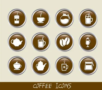 Brown coffee buttons isolated over beige background. vector Illustrazione stock
