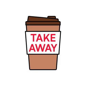 Brown Coffee Cup Red Take Away Text Icon Stock Illustration