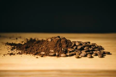 Brown coffee grounds, located as a background Stock Photos