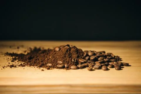 Brown coffee grounds, located as a background Stock Photos