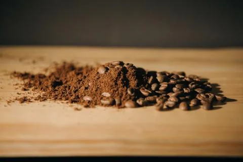 Brown coffee grounds, located as a background Stock Photos