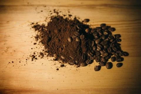 Brown coffee grounds, located as a background Stock Photos