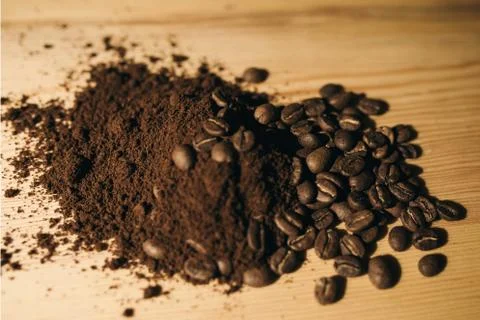 Brown coffee grounds, located as a background Stock Photos