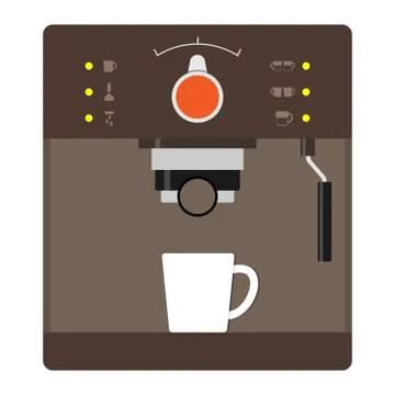Brown coffee machine with a white Cup. Detailed image of coffee makers for ho Stock Illustration