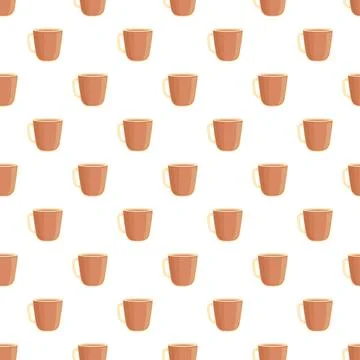 Brown coffee mug seamless pattern on white background Stock Illustration