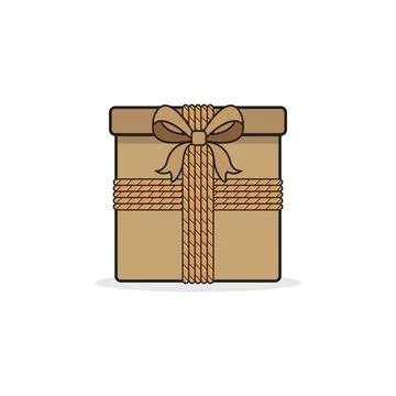 Brown color gift box design tie with threads on white background for New Ye.. Stock Illustration