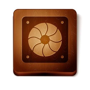 Brown Computer cooler icon isolated on white background. PC hardware fan. Wooden 스톡 일러스트