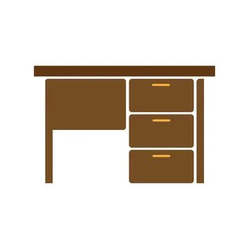 Brown Computer desk icon, flat style. Illustrazione stock