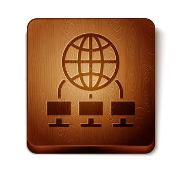 Brown Computer network icon isolated on white background. Laptop network Illustrazione stock