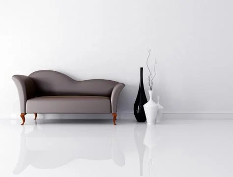 Brown couch in a white room Stock Illustration