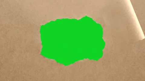Brown craft paper peeling small gap rip revealing animated on green screen Stock Footage 335216354