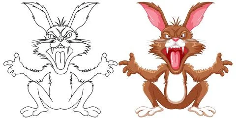 Brown Crazy Rabbit Cartoon Sitting Stock Illustration