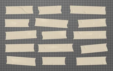 Brown crumpled different size adhesive, sticky, masking, duct tape, paper pieces Illustrazione stock