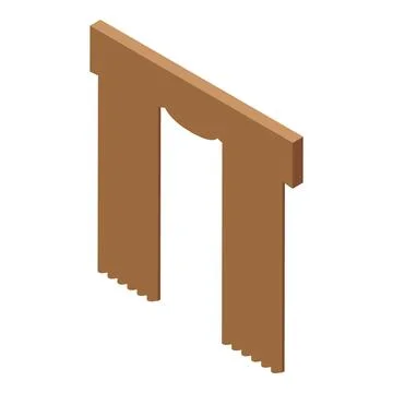 Brown curtains hanging on curtain rod, isometric view of home decor Stock Illustration