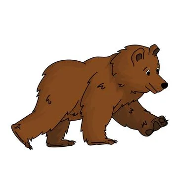 Brown cute hand drawn bear grizzly is walking or traveling to somewhere. Anim Illustrazione stock