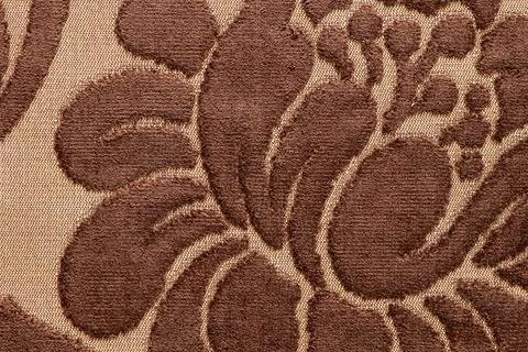 Brown damask fabric texture background with ornate floral pattern Stock Photos