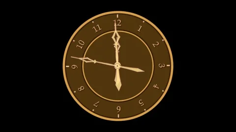 Brown dial, gold hands, Arabic numerals with moving hands on black screen. .. Stock Footage 307715840