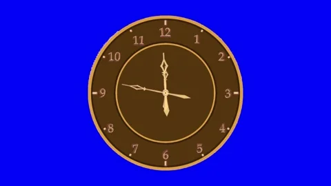 Brown dial, gold hands, Arabic numerals with moving hands on blue screen Stock Footage 317714665