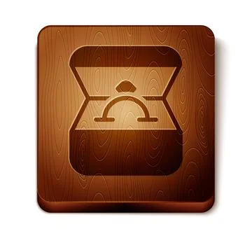 Brown Diamond engagement ring in a box icon isolated on white background. Wooden Stock Illustration