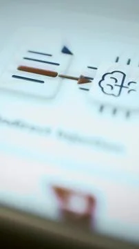 Brown document arrow pointing toward a partially framed brain chip Foto stock