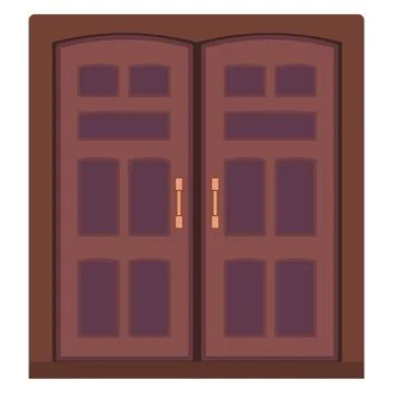 Brown double doors with door knobs isolated on white background. Clipart. ... Foto stock