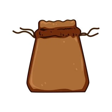 Brown drawstring sack holding small items Stock Illustration