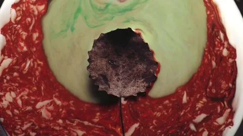 Brown dried leaf floats in acrylic paint Vidéo 152639152
