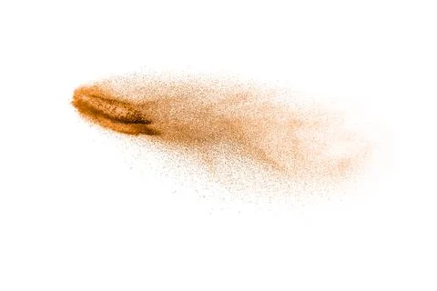 Brown dry river sand explosion isolated on white background. Abstract sand .. Stock Illustration