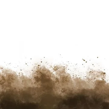 Brown dust cloud and flying soil particles isolated on a white background, .. Stock Photos